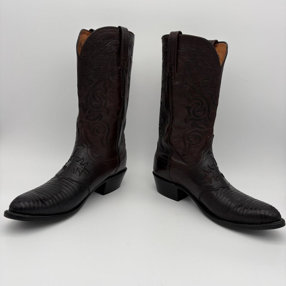 Lucchese 1883 Western Boots Mens 10.5 D Black Cherry Teju Lizard Exotic Leather